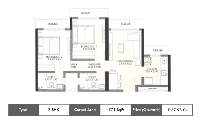 Regency Anantam 2 BHK floor plan,  sq ft carpet area